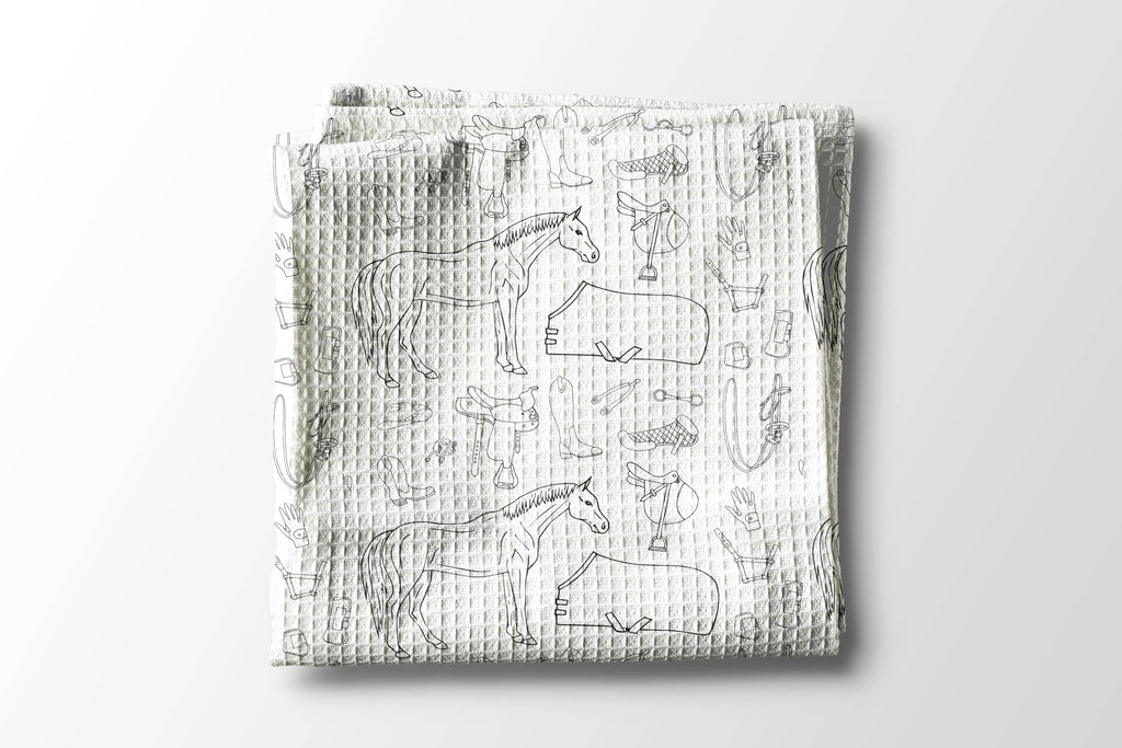 Horse Pony Equestrian Tack Kitchen Towel Waffle Gifts Farm