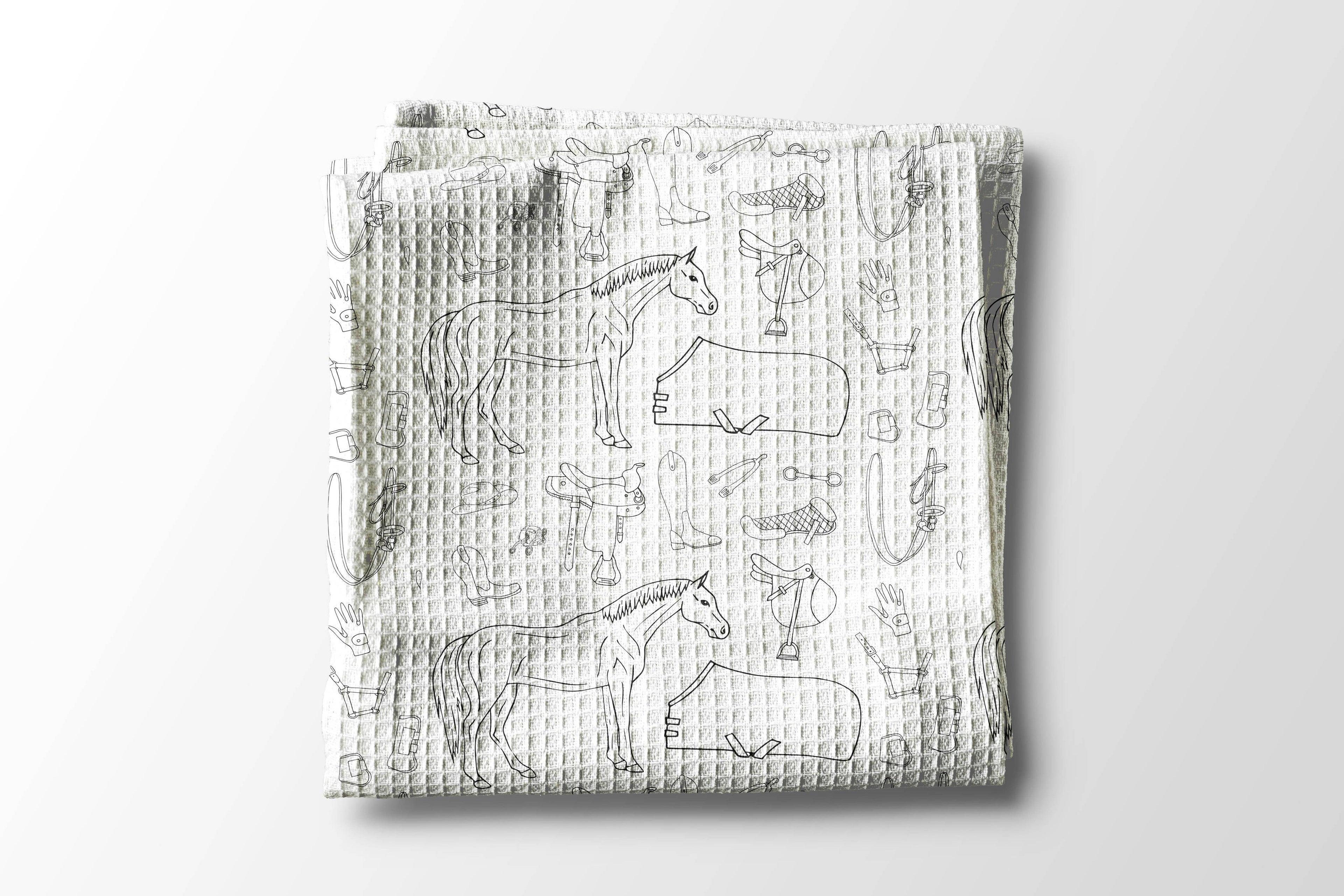 Horse Pony Equestrian Tack Kitchen Towel Waffle Gifts Farm