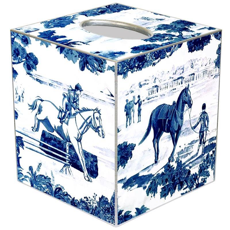 Equestrian Toile Blue Tissue Box Cover