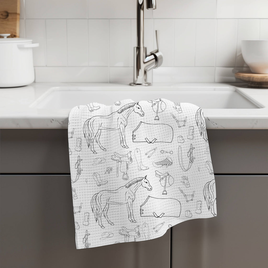 Horse Pony Equestrian Tack Kitchen Towel Waffle Gifts Farm