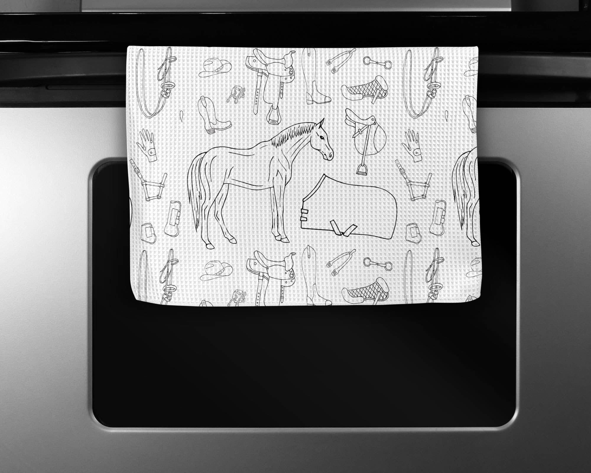 Horse Pony Equestrian Tack Kitchen Towel Waffle Gifts Farm